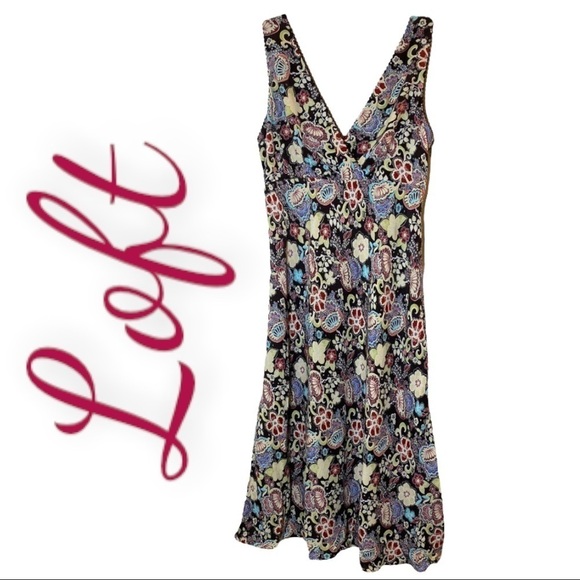 LOFT Boho Floral Sleeveless V-Neck Midi Dress, Size 2 - Picture 2 of 8